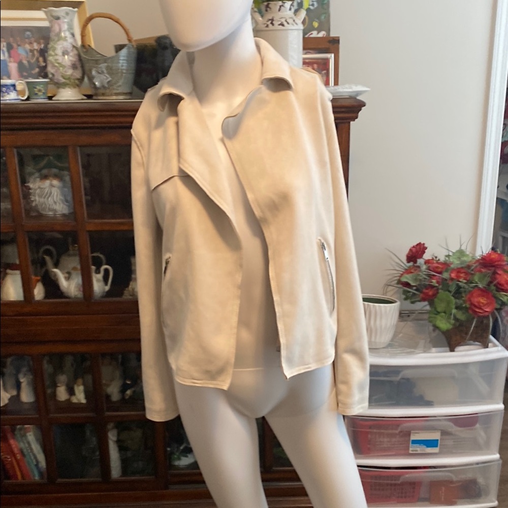 Philosophy Cream Leather Moto Jacket Asymmetrical Zipper